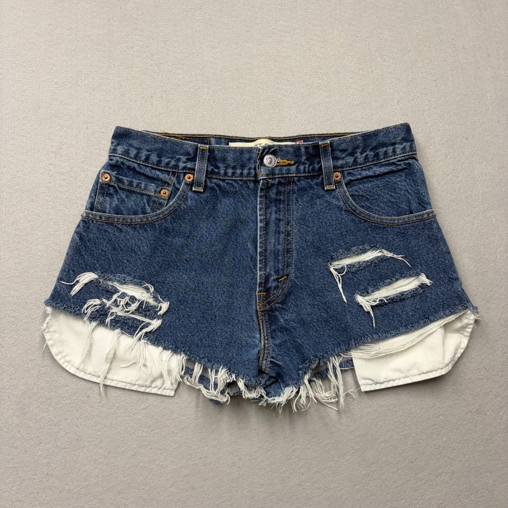 Levi's Denim Shorts Women 29 Blue 517 Distressed High Waisted Cut Off Y2K